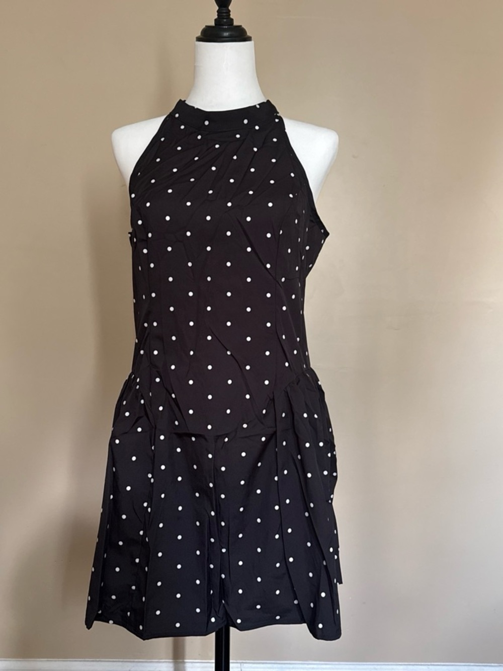Polka Dot Halter Neck Women’s Dress - Black